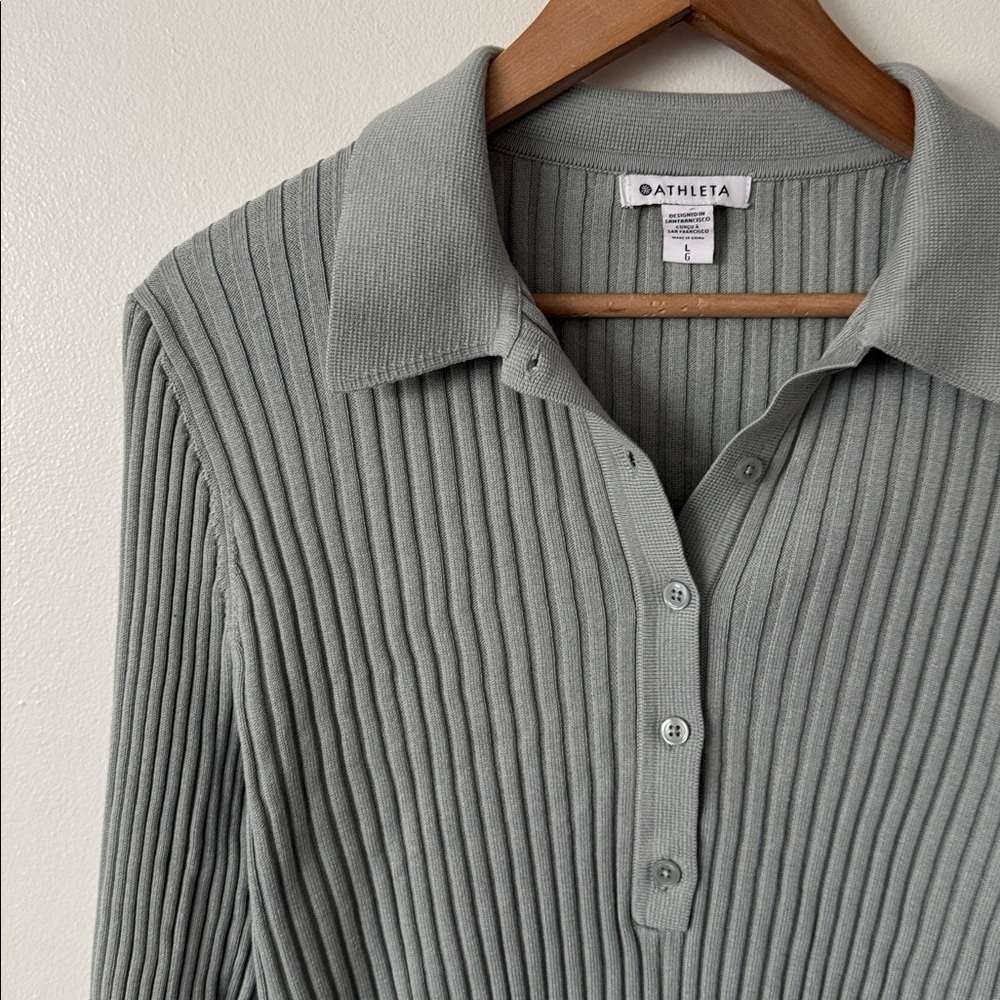 Athleta L Aqua Blue Ribbed Long Sleeve Sweater - Picture 5 of 6